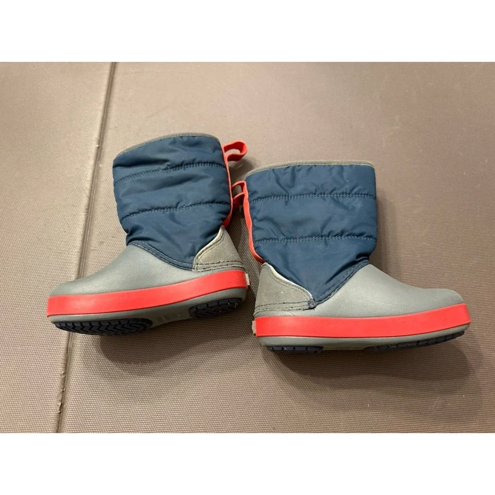 Crocs Lodge Point Children kids 7 C7 Navy Blue‎ Orange Snow Boot 204660